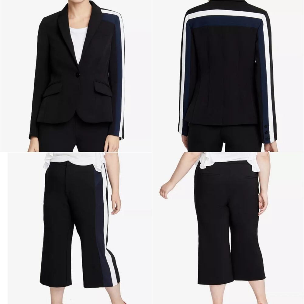 RACHEL Rachel Roy Darby Striped Blazer And Gwen Cropped Pants 18W Set Suit